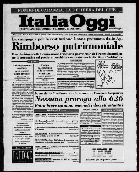 Italia oggi : quotidiano di economia finanza e politica